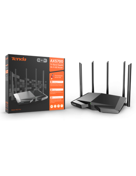 Router Wi-Fi 6e, AX5700 TriBand 2.4/5GHz/6GHz, 861+2402+2402 Mbps, 5x6dBi, 4 x Gigabit - TENDA TND-RX27-PRO