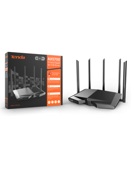 Router Wi-Fi 6e, AX5700 TriBand 2.4/5GHz/6GHz, 861+2402+2402 Mbps,  5x6dBi, 4 x Gigabit - TENDA TND-TX27-PRO