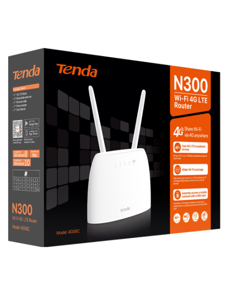Router LTE 4G Wireless 2 x 10/100 Mbps, SIM, 802.11 b/g/n 2.4Ghz, 300Mbps - TENDA TND-4G06C