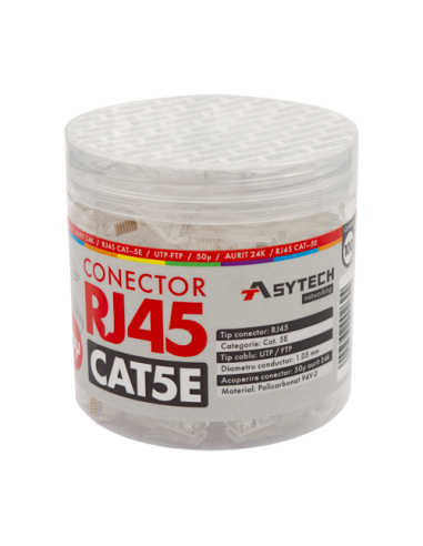 Mufa RJ-45 UTP Cat.5e, 50Âµ (100 buc) RJ45-CAT5E-50U-JAR