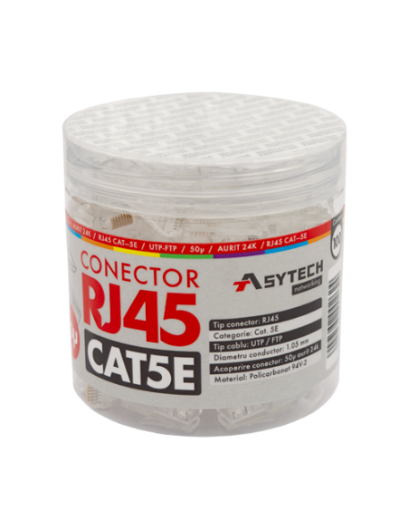 Mufa RJ-45 UTP Cat.5e, 50Âµ (100 buc) RJ45-CAT5E-50U-JAR