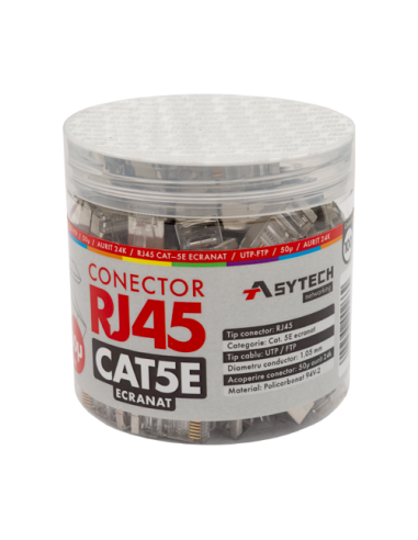 Mufa RJ-45 FTP Cat.5e, ecranata, 50Âµ (100 buc) RJ45M-CAT5E-50U-JAR
