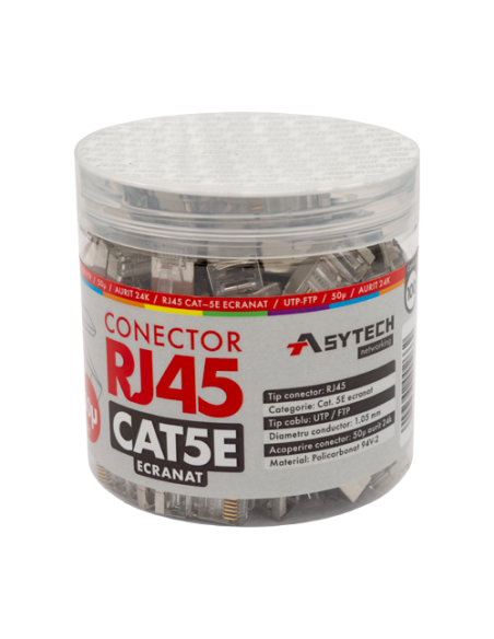 Mufa RJ-45 FTP Cat.5e, ecranata, 50Âµ (100 buc) RJ45M-CAT5E-50U-JAR