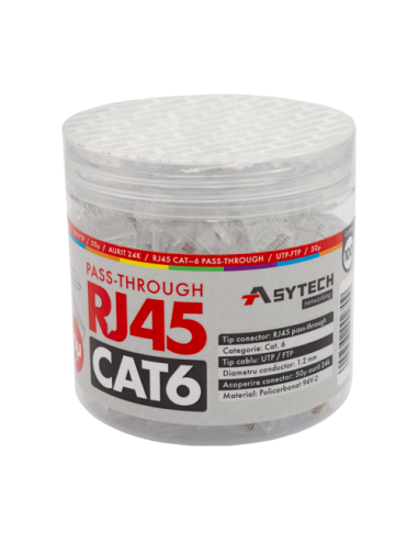 Mufa RJ-45 UTP Cat.6 EZ Passthrough, 50Âµ (100 buc) RJ45-CAT6-EZ-50U-JAR