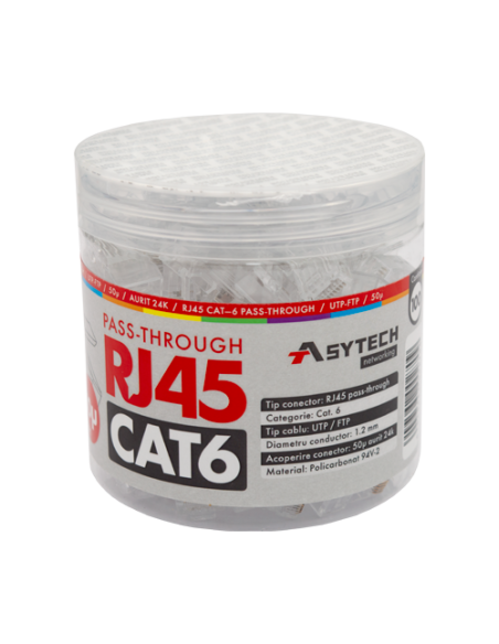 Mufa RJ-45 UTP Cat.6 EZ Passthrough, 50Âµ (100 buc) RJ45-CAT6-EZ-50U-JAR