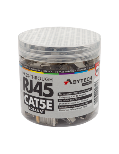 Mufa RJ-45 FTP Cat.5e EZ Passthrough, ecranata (100 buc) RJ45M-CAT5-EZ-JAR