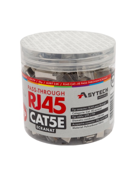 Mufa RJ-45 FTP Cat.5e EZ Passthrough, ecranata, 50Âµ (100 buc) RJ45M-CAT5-EZ-50U-JAR