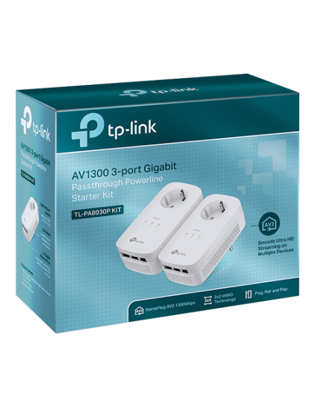 Starter kit Powerline TP-LINK TL-PA8010PKIT AV1300/AV2000 3 Passthrough - TP-LINK TL-PA8030PKIT