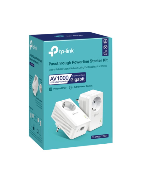 Kit Powerline AV1000, Passthrough, 1 x RJ45 Gigabit - TP-Link TL-PA7017PKIT