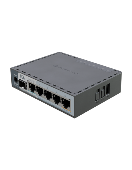 Router hEX, 5 porturi RJ45 Gigabit, 1 x SFP 2.5G, 1 x PoE Out, USB, PoE In - MikroTik E60iUGS
