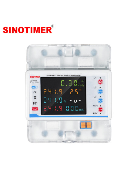 Contor de energie smart WIFI, Sinotimer, bidirectional, trifazic 3P+N, pentru panouri fotovoltaice 100A