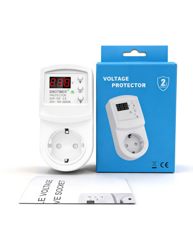 Priza inteligenta protectie tensiune SINOTIMER SVP-102, 230V, 16A, 3680W, display LED, reglaj automat supratensiune, subtensiune