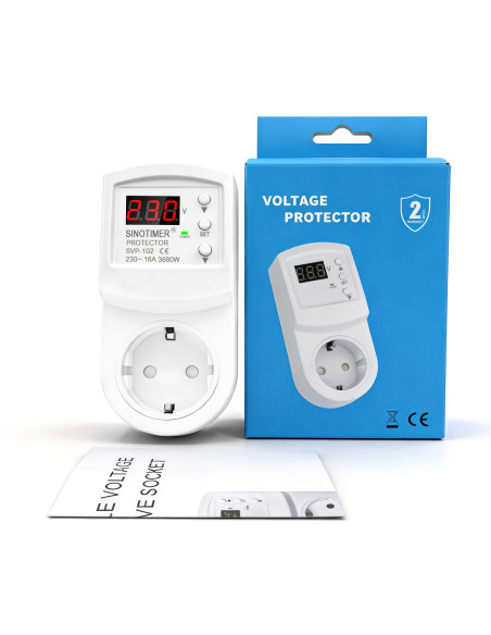 Priza inteligenta protectie tensiune SINOTIMER SVP-102, 230V, 16A, 3680W, display LED, reglaj automat supratensiune, subtensiune