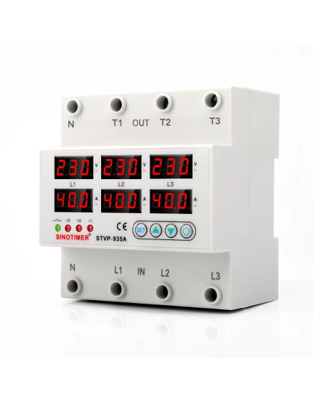Releu trifazic , SINOTIMER, siguranta digitala de protectie, tensiune afisata 220V, 1-40A, STVP-935-40A,  recuperare automata