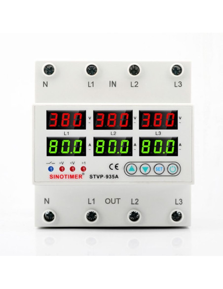 Releu trifazic SINOTIMER, siguranta digitala de protectie, tensiune afisata  380V, programabil intre 1-80A, STVP935-80A-380