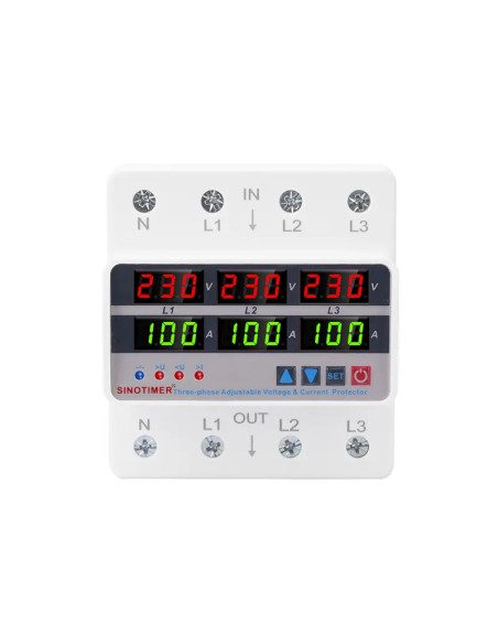 Releu trifazic, SINOTIMER, siguranta digitala de protectie tensiune 220V,  reglabil 1-100A, recuperare automata, STVP-935-100A