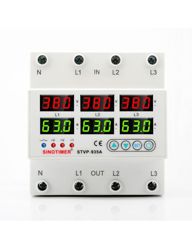 Releu trifazic, Sinotimer, siguranta digitala de protectie, tensiune afisata  380V, programabil intre 1-63A, STVP935A-63A-380V