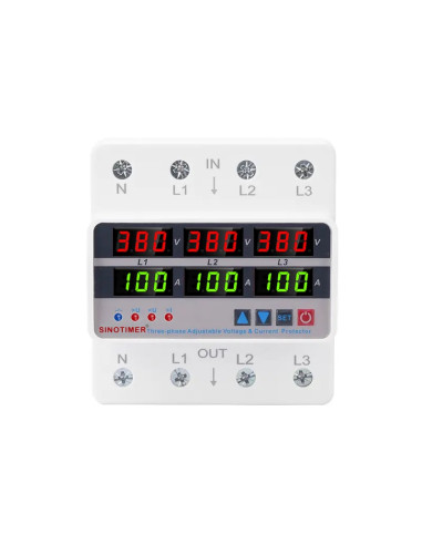 Releu trifazic Sinotimer, siguranta digitala de protectie, tensiune afisata  380V, programabil intre 1-100A, STVP935-100A-380