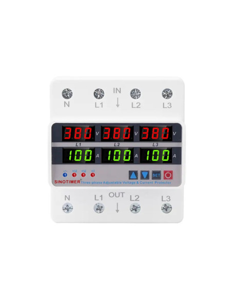 Releu trifazic Sinotimer, siguranta digitala de protectie, tensiune afisata  380V, programabil intre 1-100A, STVP935-100A-380