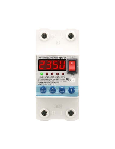 Releu protecție, SINOTIMER, supratensiune/subtensiune, sparacurent, reglabil 1-63A, diferential 10mA-99mA reglabil, SVP715-63A