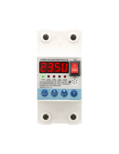 Releu protecție, SINOTIMER, supratensiune/subtensiune, sparacurent, reglabil 1-63A, diferential 10mA-99mA reglabil, SVP715-63A