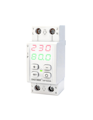 Protector tensiune si curent SINOTIMER SVP-921VA, 230V, 80A, protectie supratensiune, subtensiune si supracurent,  LED dual