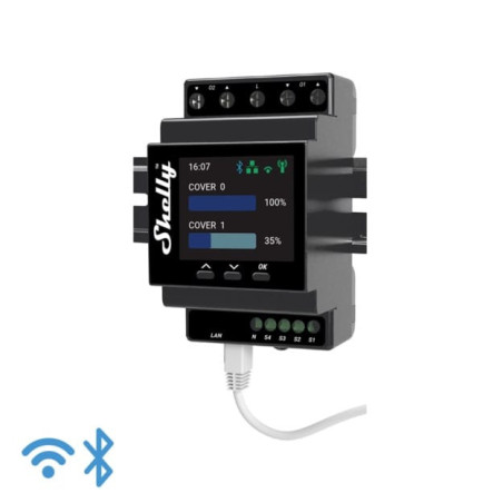 Shelly Pro Dual Cover Shutter PM - Modul Smart pentru 2 Motoare / Rulouri, Montaj pe Șină DIN (Ethernet, WiFi, Bluetooth)