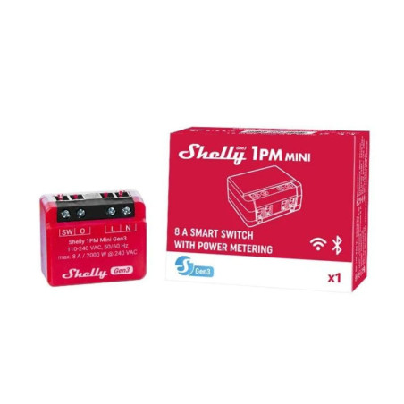 Shelly 1PM Mini Gen3 - Modul Smart 1 Canal cu Monitorizare Consum (WiFi, Bluetooth)