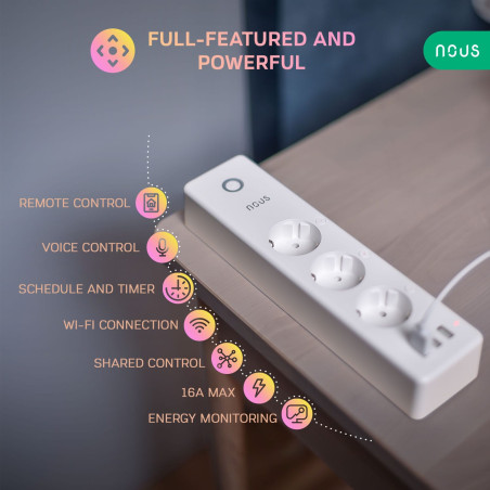 Prelungitor Smart cu Monitorizare Consum 15A WiFi TUYA NOUS