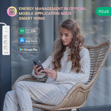 Prelungitor Smart cu Monitorizare Consum 15A WiFi TUYA NOUS