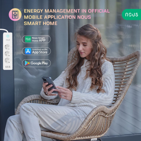 Prelungitor Smart cu Monitorizare Consum 15A WiFi TUYA NOUS