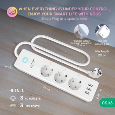 Prelungitor Smart cu Monitorizare Consum 15A WiFi TUYA NOUS