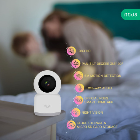 Cameră de Supraveghere de Interior PTZ 2MP FullHD WiFi TUYA NOUS (Albă)