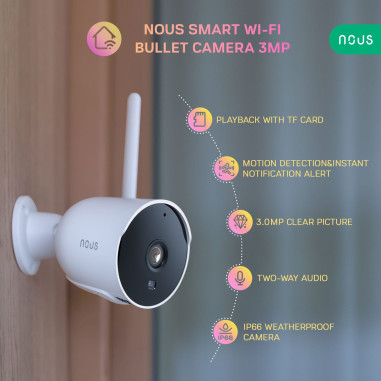 Cameră de Supraveghere de Exterior Bullet 3MP WiFi TUYA NOUS (Albă)