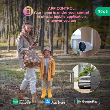 Cameră de Supraveghere de Exterior Bullet 3MP WiFi TUYA NOUS (Albă)