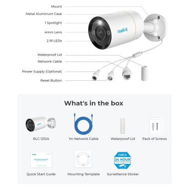 Cameră de Supraveghere de exterior IP PoE 12MP cu vedere nocturnă color 700lm Reolink RLC-1212A