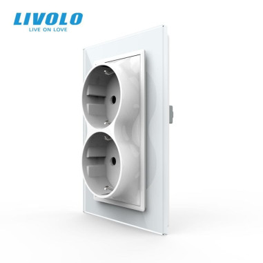 Priză Dublă Schuko Pentru 1 Doză cu Ramă din Sticlă LIVOLO - Alb