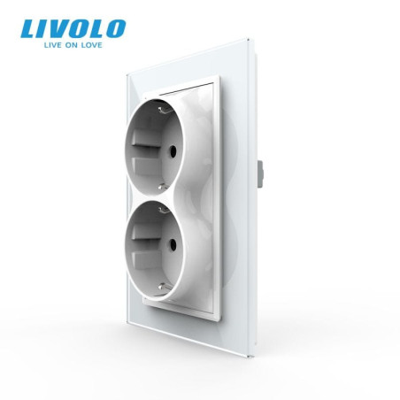 Priză Dublă Schuko Pentru 1 Doză cu Ramă din Sticlă LIVOLO - Alb