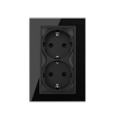 Priză Dublă Schuko Pentru 1 Doză cu Ramă din Sticlă LIVOLO - Negru