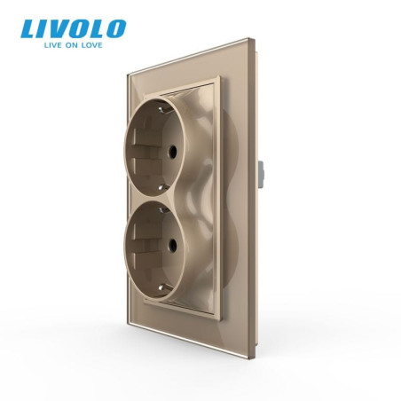 Priză Dublă Schuko Pentru 1 Doză cu Ramă din Sticlă LIVOLO - Auriu