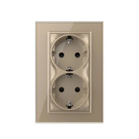 Priză Dublă Schuko Pentru 1 Doză cu Ramă din Sticlă LIVOLO - Auriu
