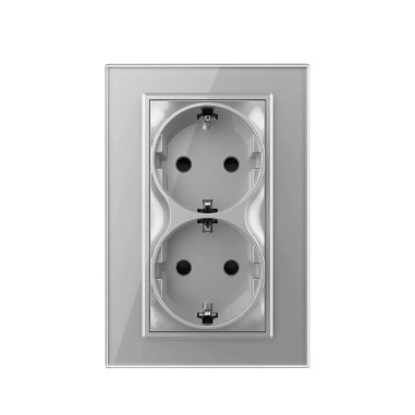 Priză Dublă Schuko Pentru 1 Doză cu Ramă din Sticlă LIVOLO - Gri