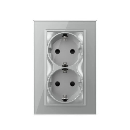 Priză Dublă Schuko Pentru 1 Doză cu Ramă din Sticlă LIVOLO - Gri