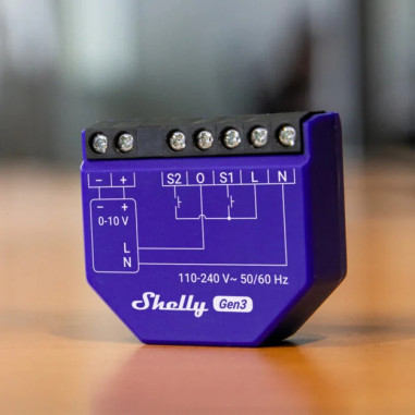 Shelly Dimmer 0/1-10V PM Gen3 - Modul Smart 1 Canal Dimmer cu Monitorizare Consum (WiFi, Bluetooth)