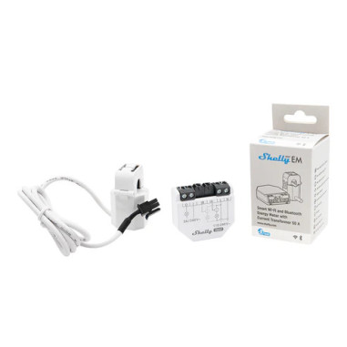 Shelly EM Gen3 + 1 clema de 50A (clamp) - Contor de Energie Smart Monofazat cu Releu (WiFi, Bluetooth)