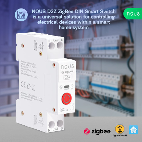 Modul Smart 1 Canal 20A cu Montaj pe Șină DIN ZigBee TUYA NOUS D2Z