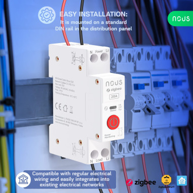 Modul Smart 1 Canal 20A cu Montaj pe Șină DIN ZigBee TUYA NOUS D2Z