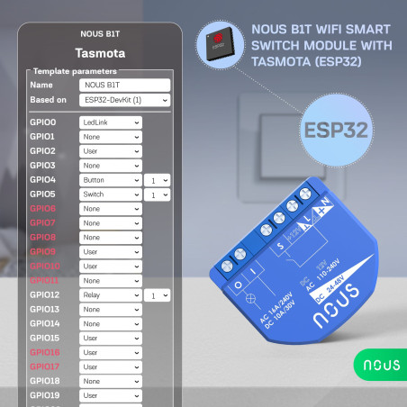 Modul Smart 1 Canal Dry Contact Tasmota NOUS B1T