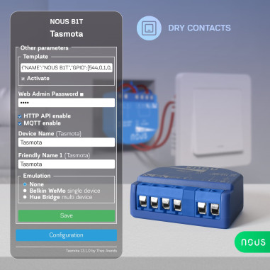 Modul Smart 1 Canal Dry Contact Tasmota NOUS B1T