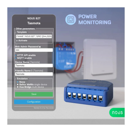 Modul Smart 1 Canal cu Monitorizare Consum Tasmota NOUS B2T